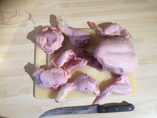 A good quality small chicken part way broken down